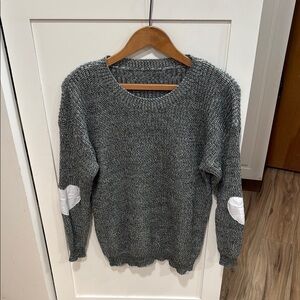 Gray Knit Sweater with Heart Patches